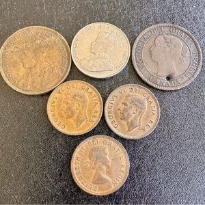 Vintage Canadian Coin Lot 1859 Large Cent 1919 Penny 1922 Nickel 1950s Cents